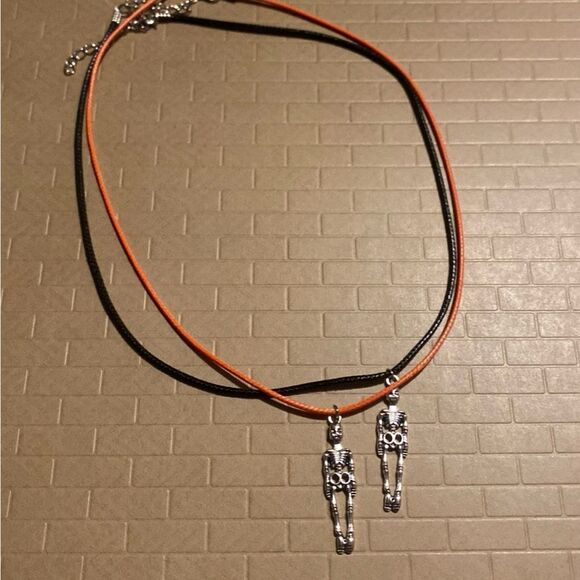 Creepy, Large Skeleton Pendant, With Black Wax Cord Adjustable Neckace - Picture 3 of 9